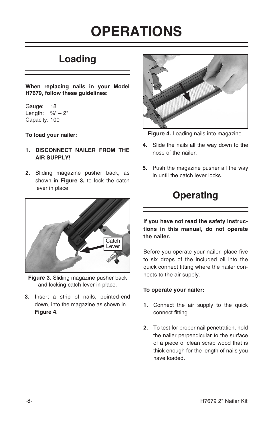 Operations, Loading, Operating | Grizzly H7679 User Manual | Page 10 / 20