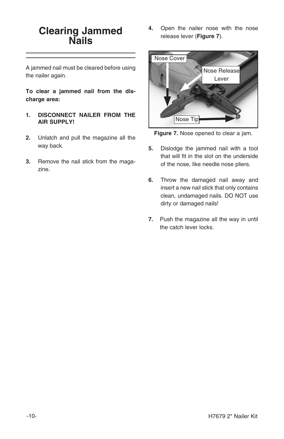 Clearing jammed nails | Grizzly H7679 User Manual | Page 12 / 20