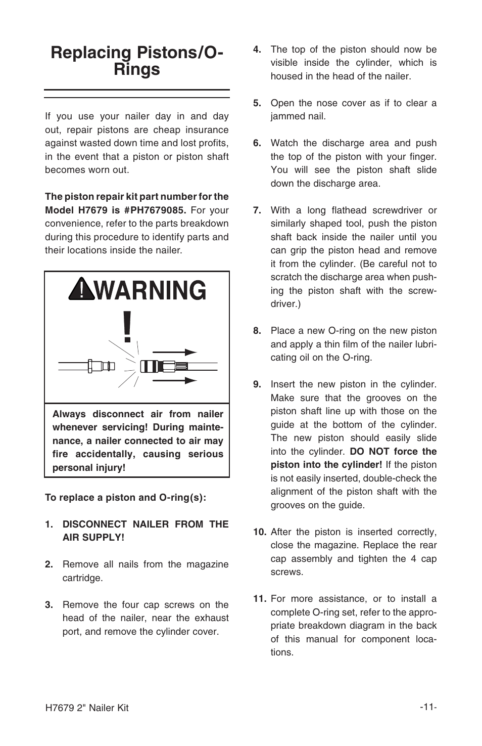 Replacing pistons/o- rings | Grizzly H7679 User Manual | Page 13 / 20