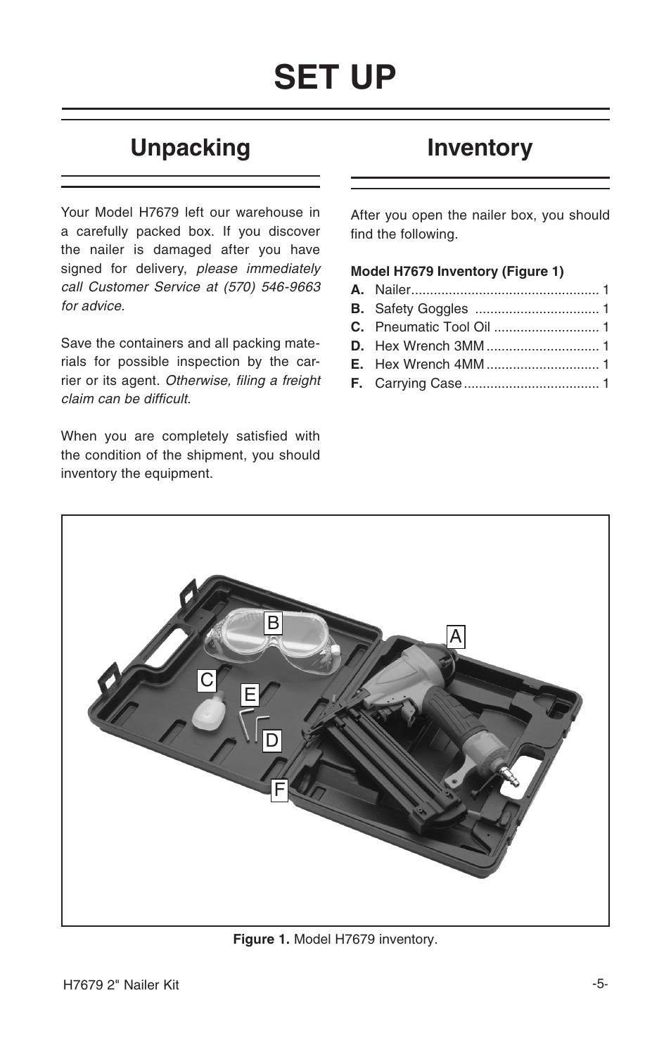 Set up, Unpacking, Inventory | Grizzly H7679 User Manual | Page 7 / 20