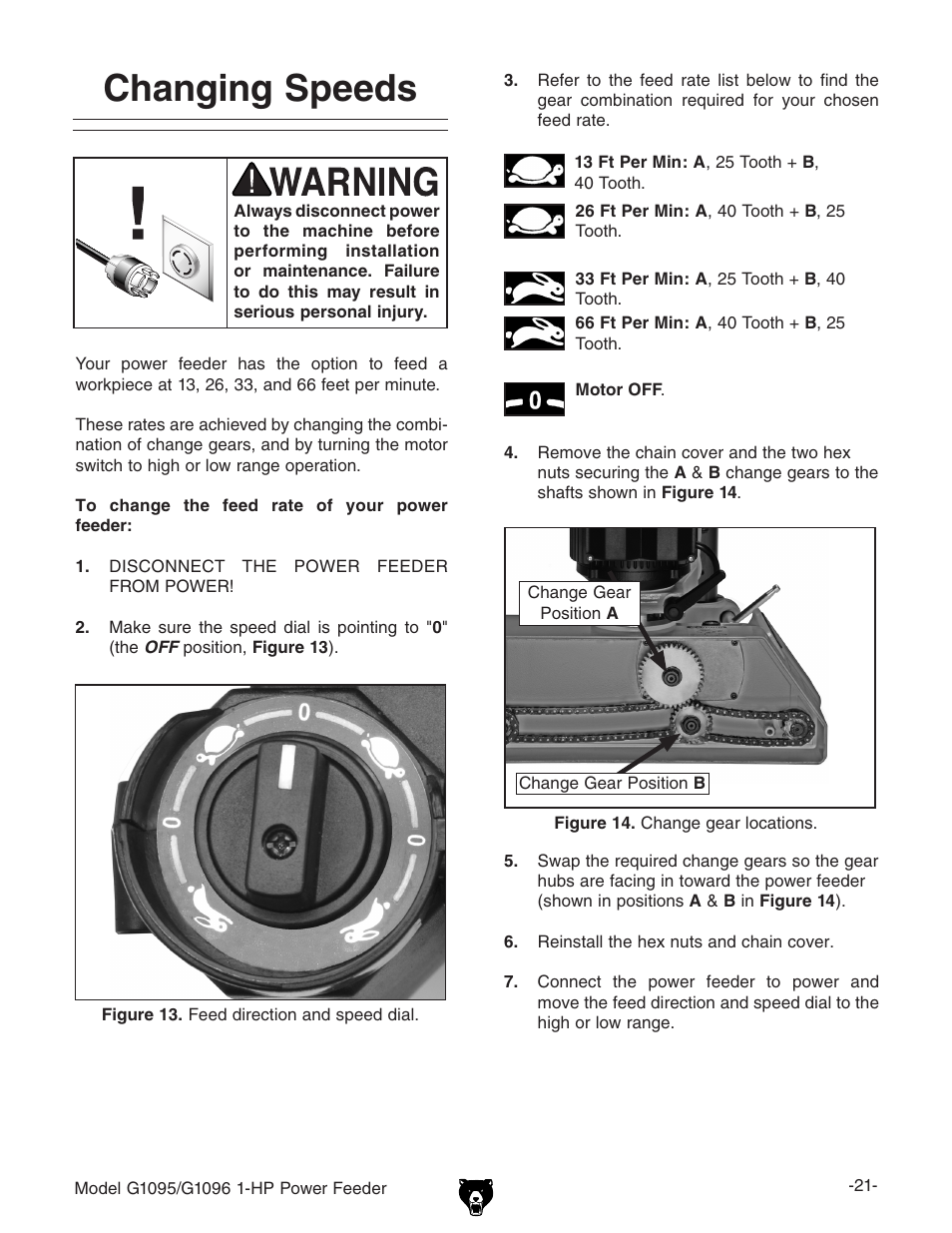 Changing speeds | Grizzly G1095/G1096 User Manual | Page 23 / 36