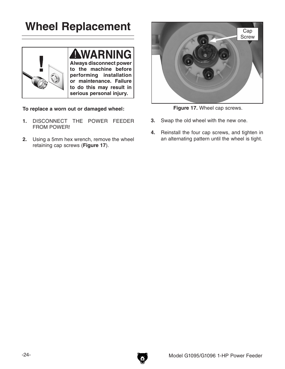 Wheel replacement | Grizzly G1095/G1096 User Manual | Page 26 / 36