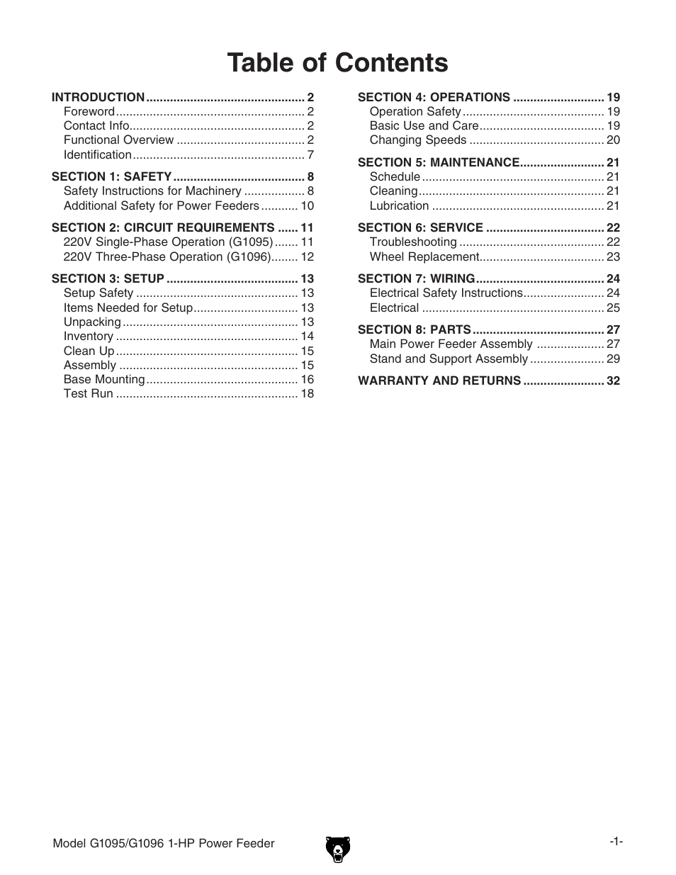 Grizzly G1095/G1096 User Manual | Page 3 / 36