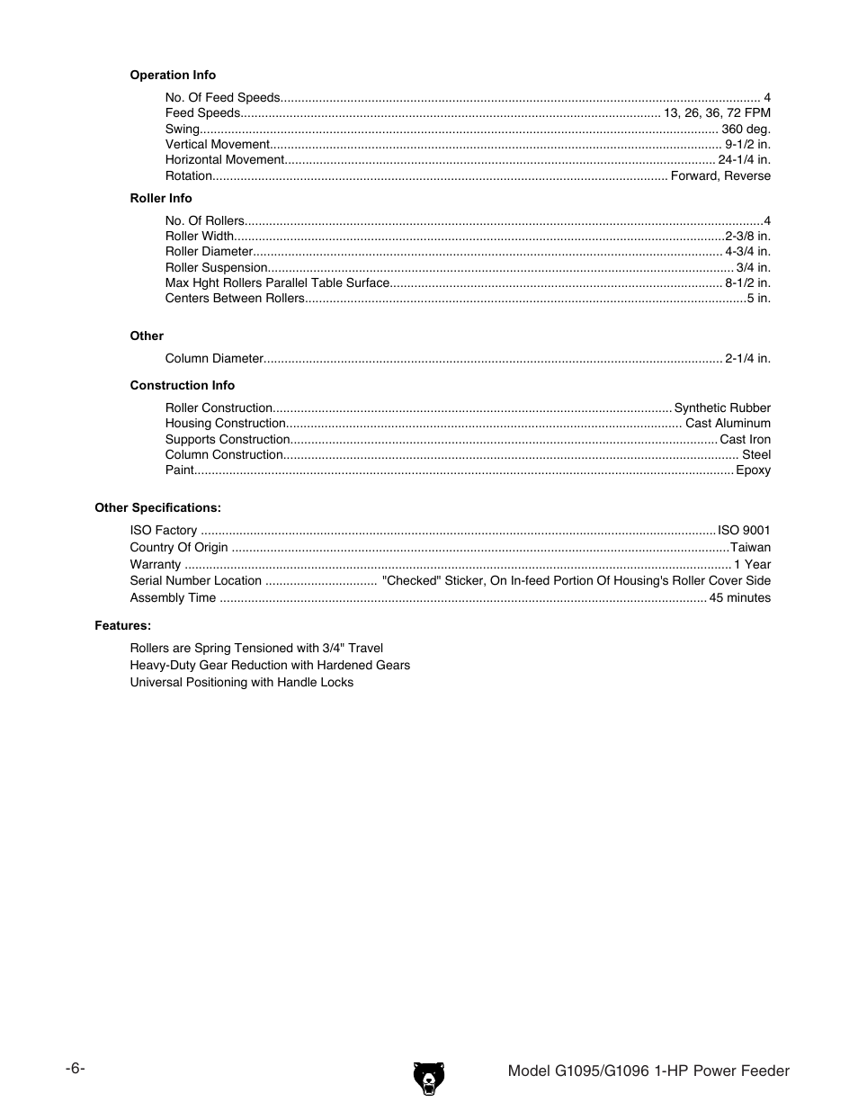 Grizzly G1095/G1096 User Manual | Page 8 / 36