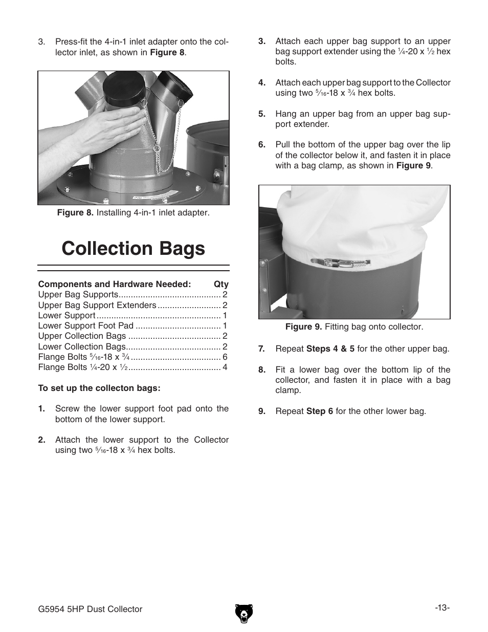 Collection bags | Grizzly G5954 User Manual | Page 15 / 32