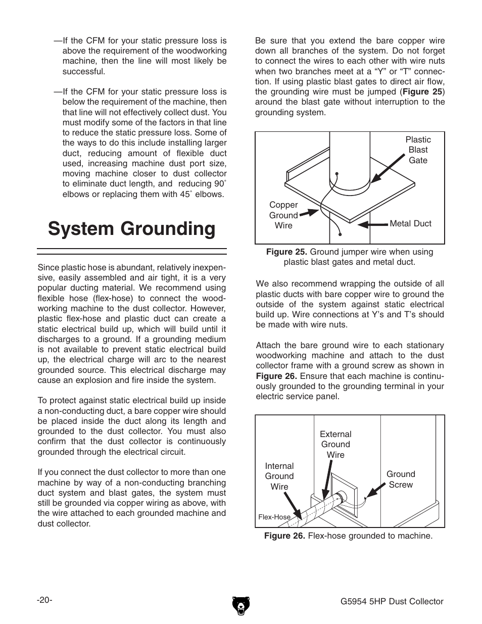 System grounding | Grizzly G5954 User Manual | Page 22 / 32