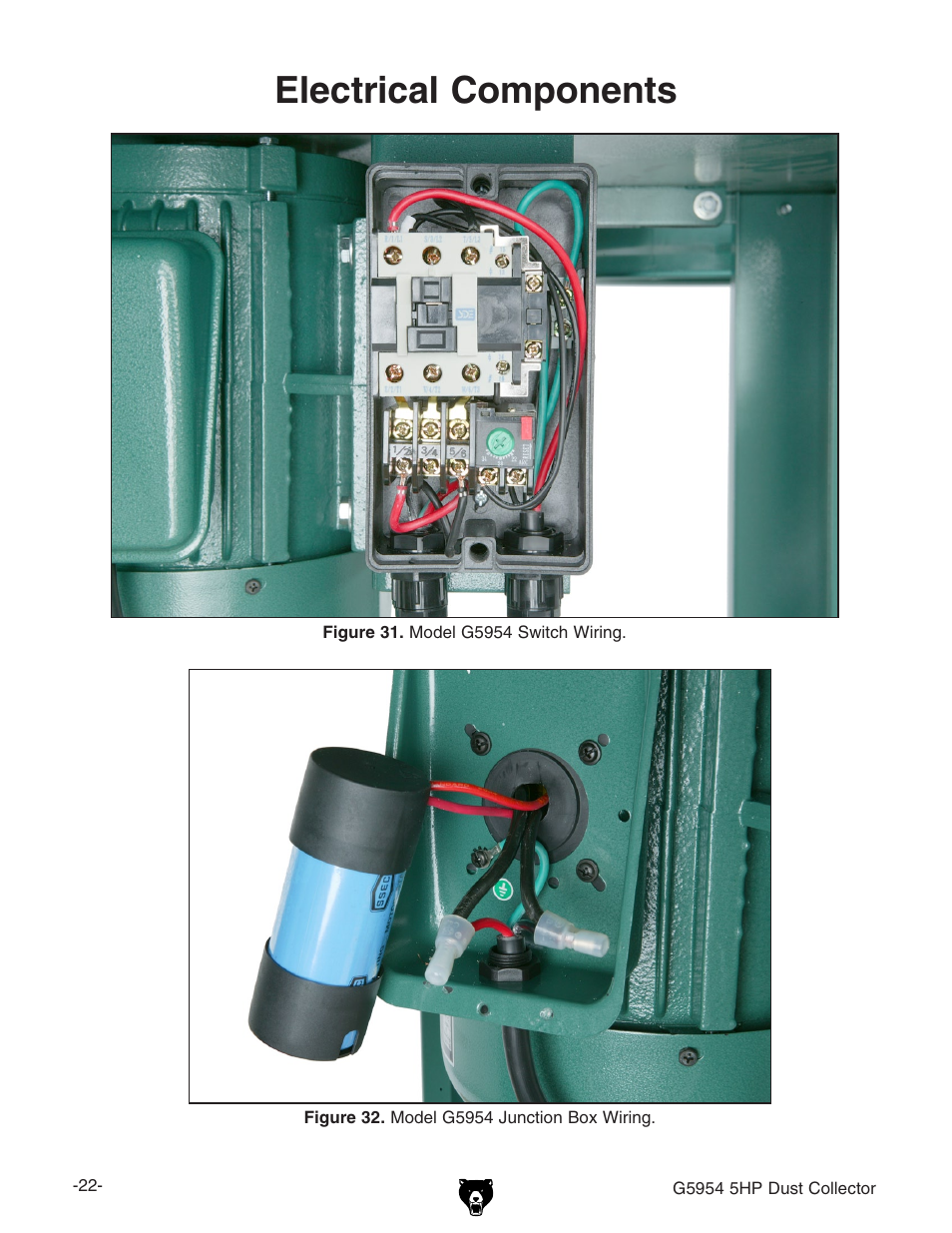 Electrical components | Grizzly G5954 User Manual | Page 24 / 32