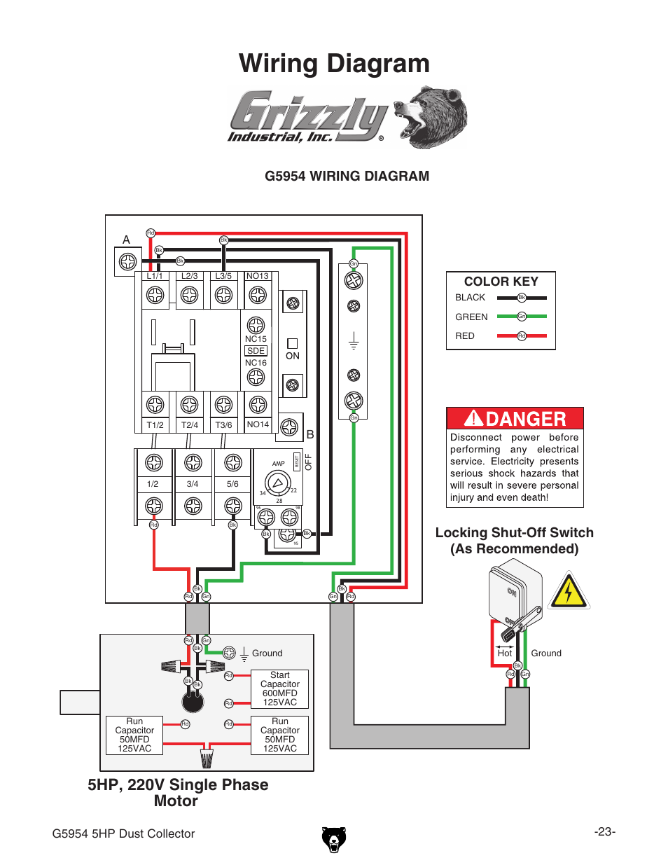 Wiring diagram | Grizzly G5954 User Manual | Page 25 / 32