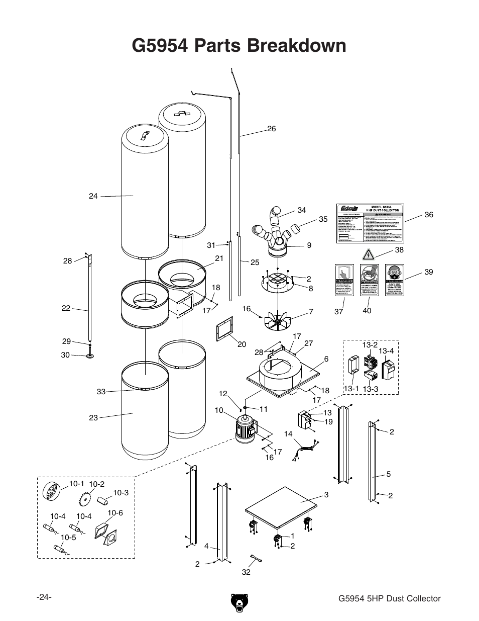 G5954 parts breakdown | Grizzly G5954 User Manual | Page 26 / 32