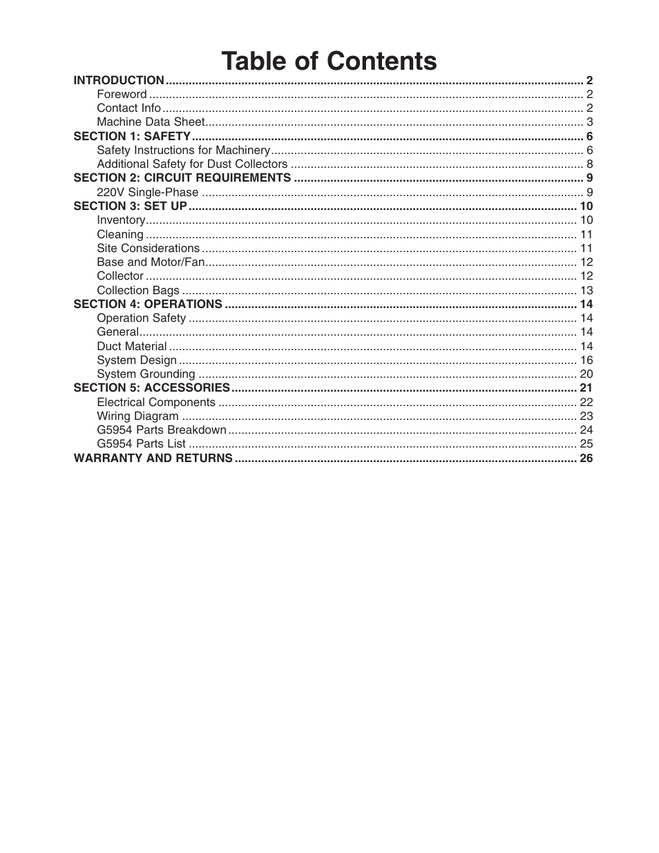 Grizzly G5954 User Manual | Page 3 / 32