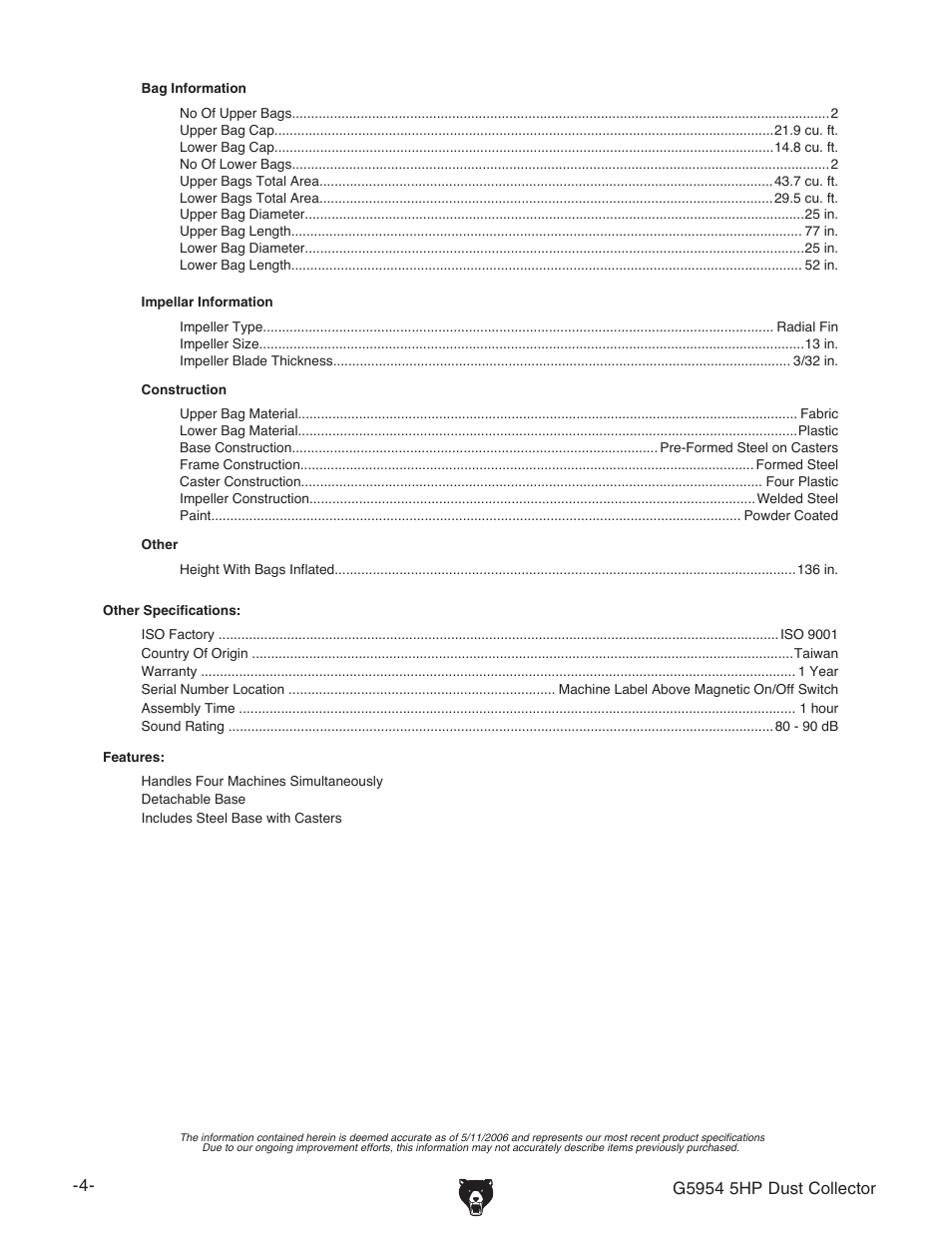 Grizzly G5954 User Manual | Page 6 / 32