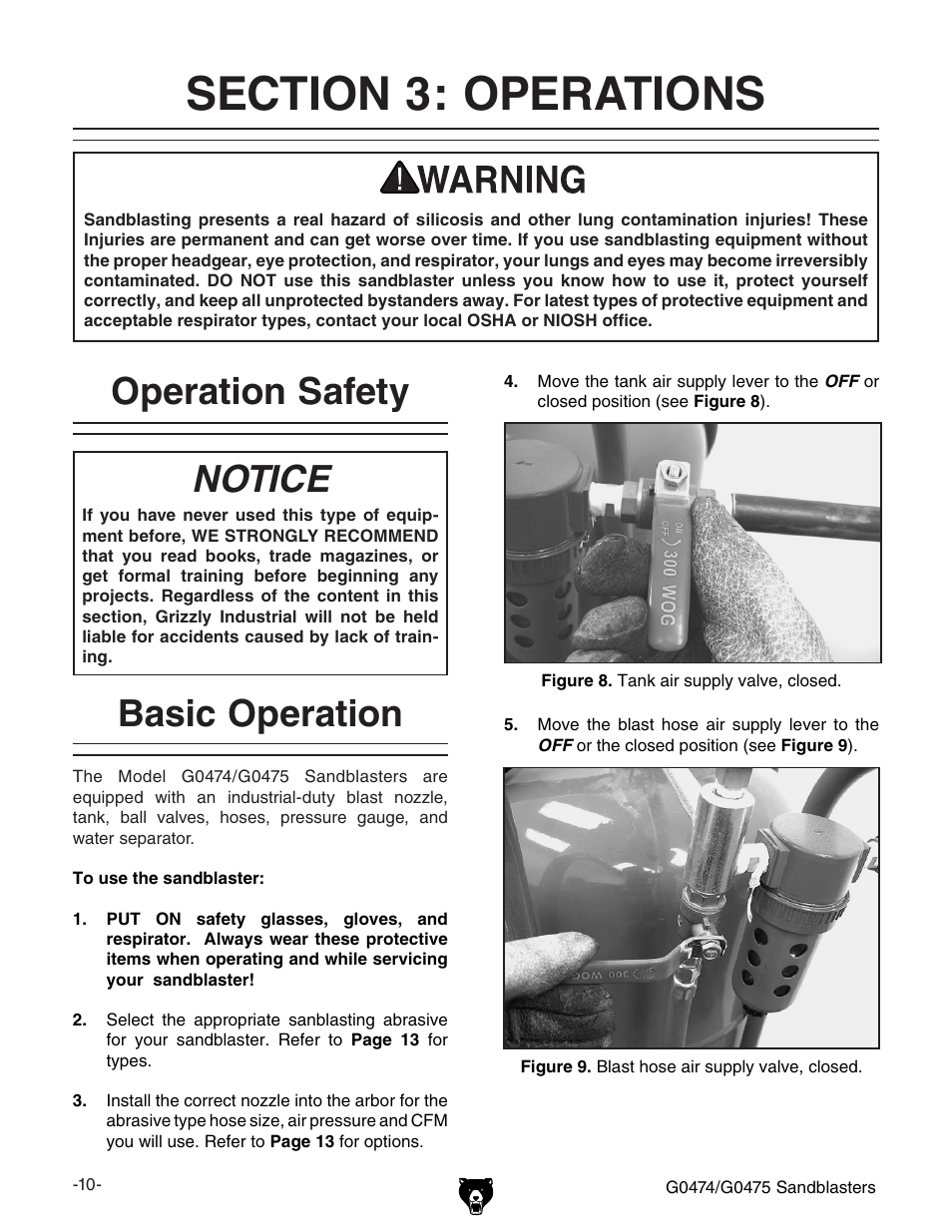 Operation safety, Notice, Basic operation | Grizzly G0474 User Manual | Page 12 / 20