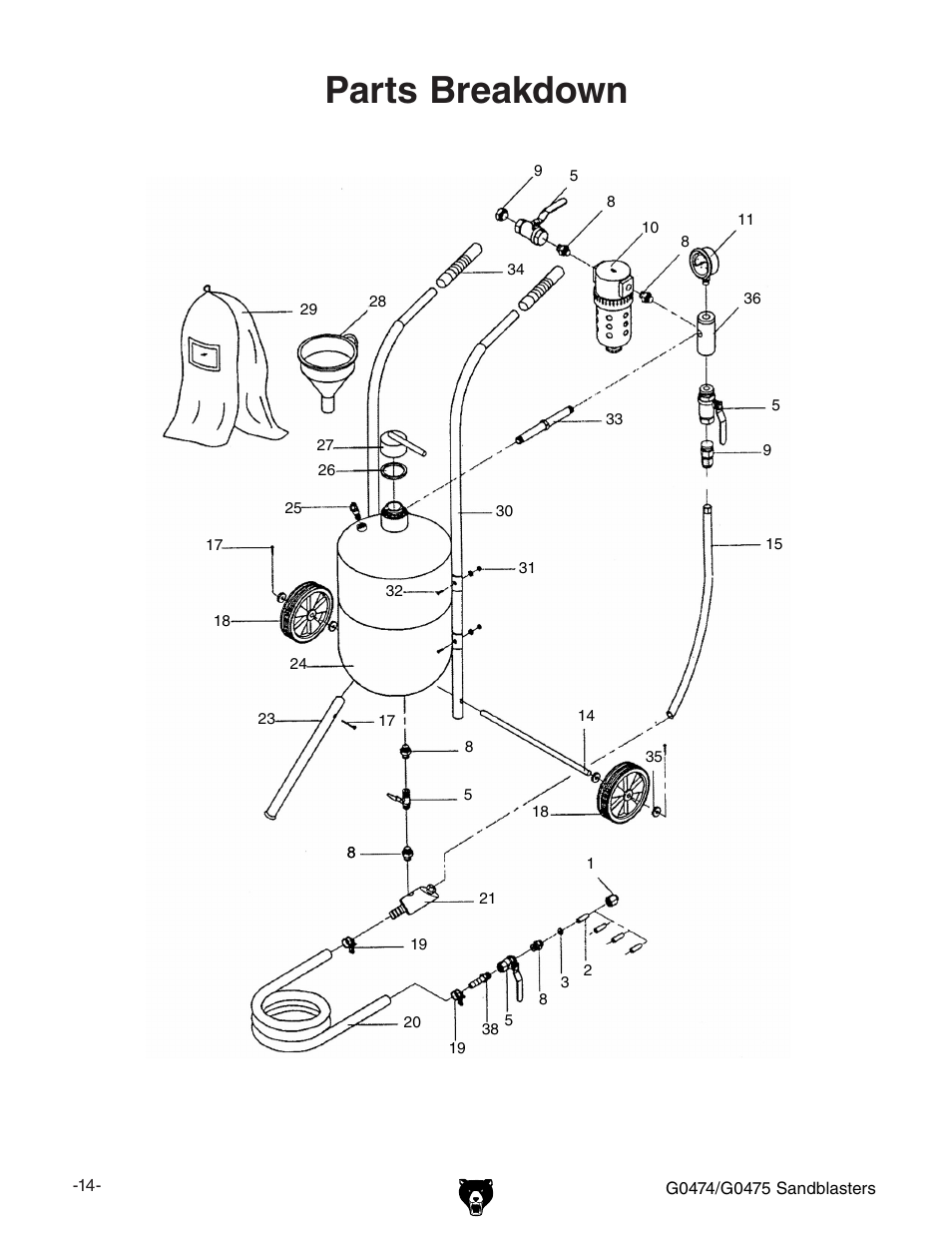 Parts breakdown | Grizzly G0474 User Manual | Page 16 / 20