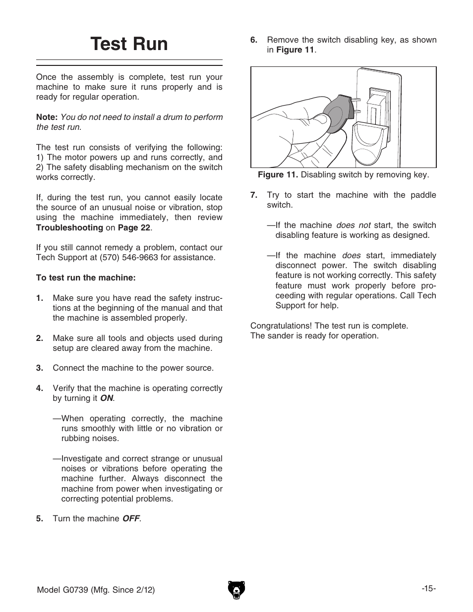 Test run | Grizzly Oscilatign Spindle GO739 User Manual | Page 17 / 32