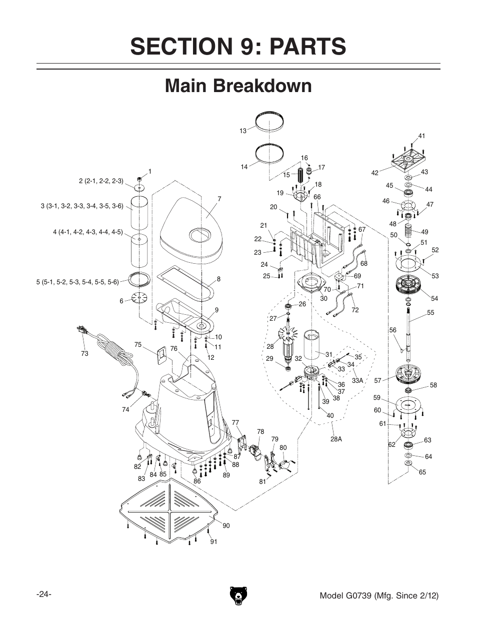 Main breakdown | Grizzly Oscilatign Spindle GO739 User Manual | Page 26 / 32