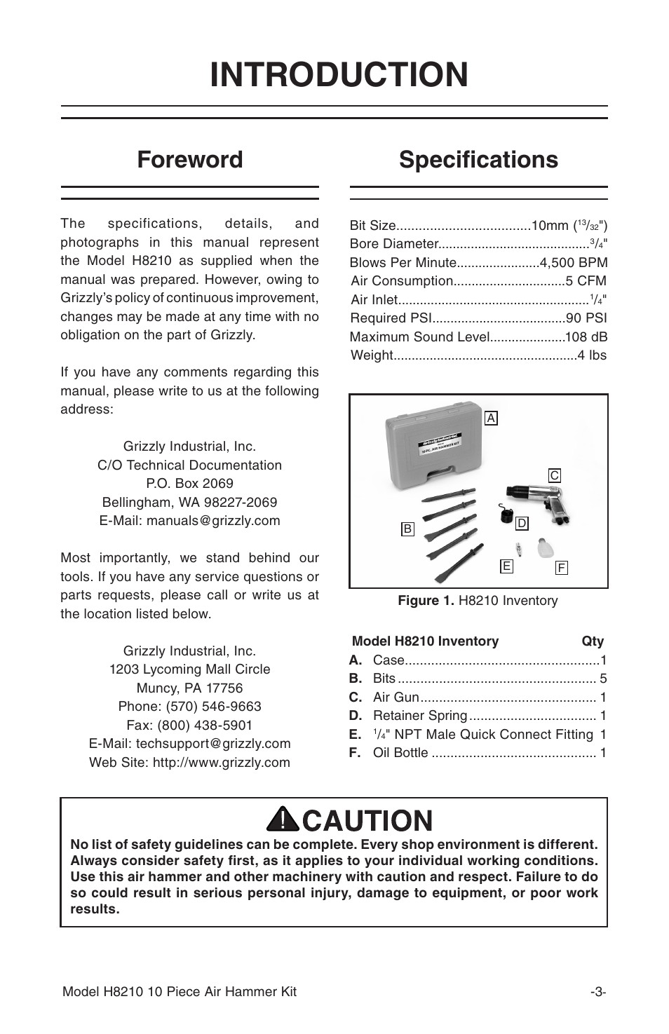 Introduction, Specifications, Foreword | Grizzly H8210 User Manual | Page 5 / 8