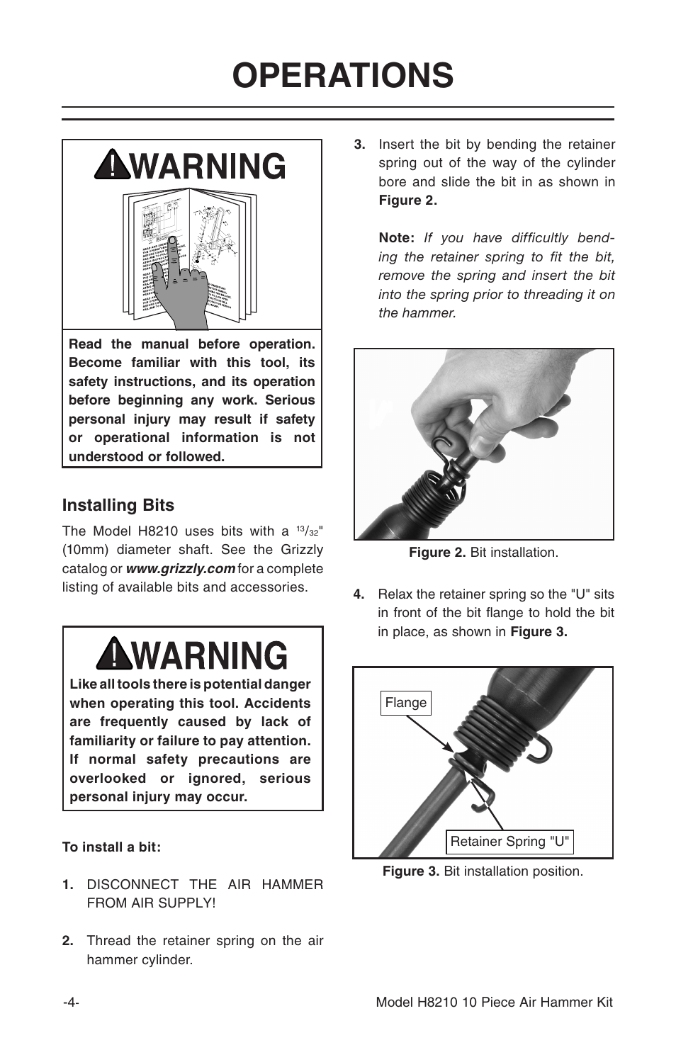 Operations, Installing bits | Grizzly H8210 User Manual | Page 6 / 8