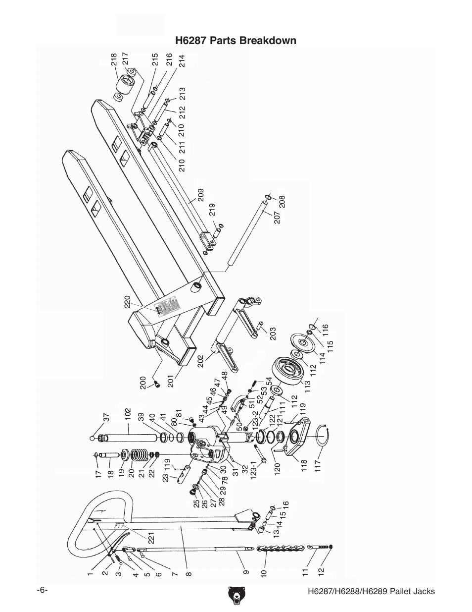 H6287 parts breakdown | Grizzly Pallet Jacks H6287-h6289 User Manual | Page 6 / 12