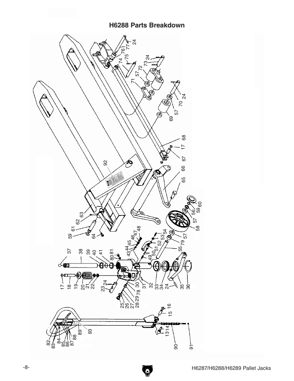 H6288 parts breakdown | Grizzly Pallet Jacks H6287-h6289 User Manual | Page 8 / 12