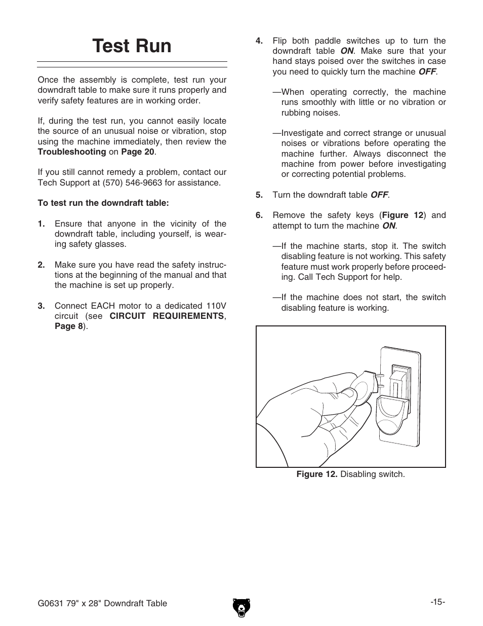 Test run | Grizzly G0631 User Manual | Page 17 / 32