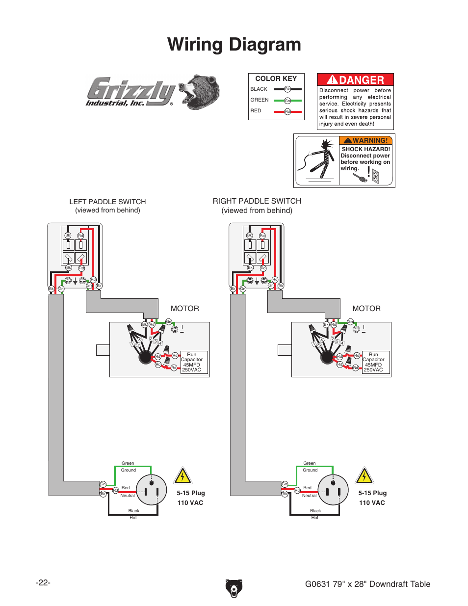 Wiring diagram | Grizzly G0631 User Manual | Page 24 / 32