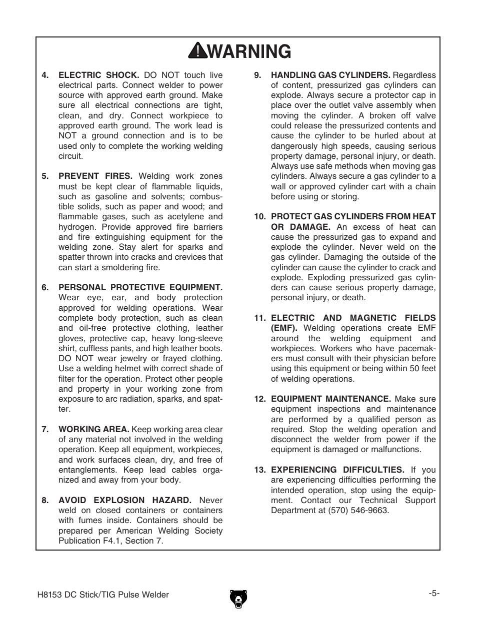 Grizzly DC STICK/TIG PULSE WELDER H8153 User Manual | Page 8 / 24