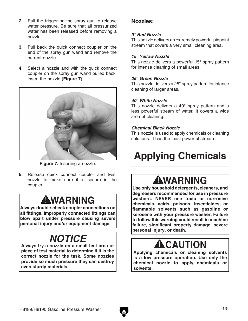 Notice, Applying chemicals | Grizzly H8189/H8190 User Manual | Page 15 / 44