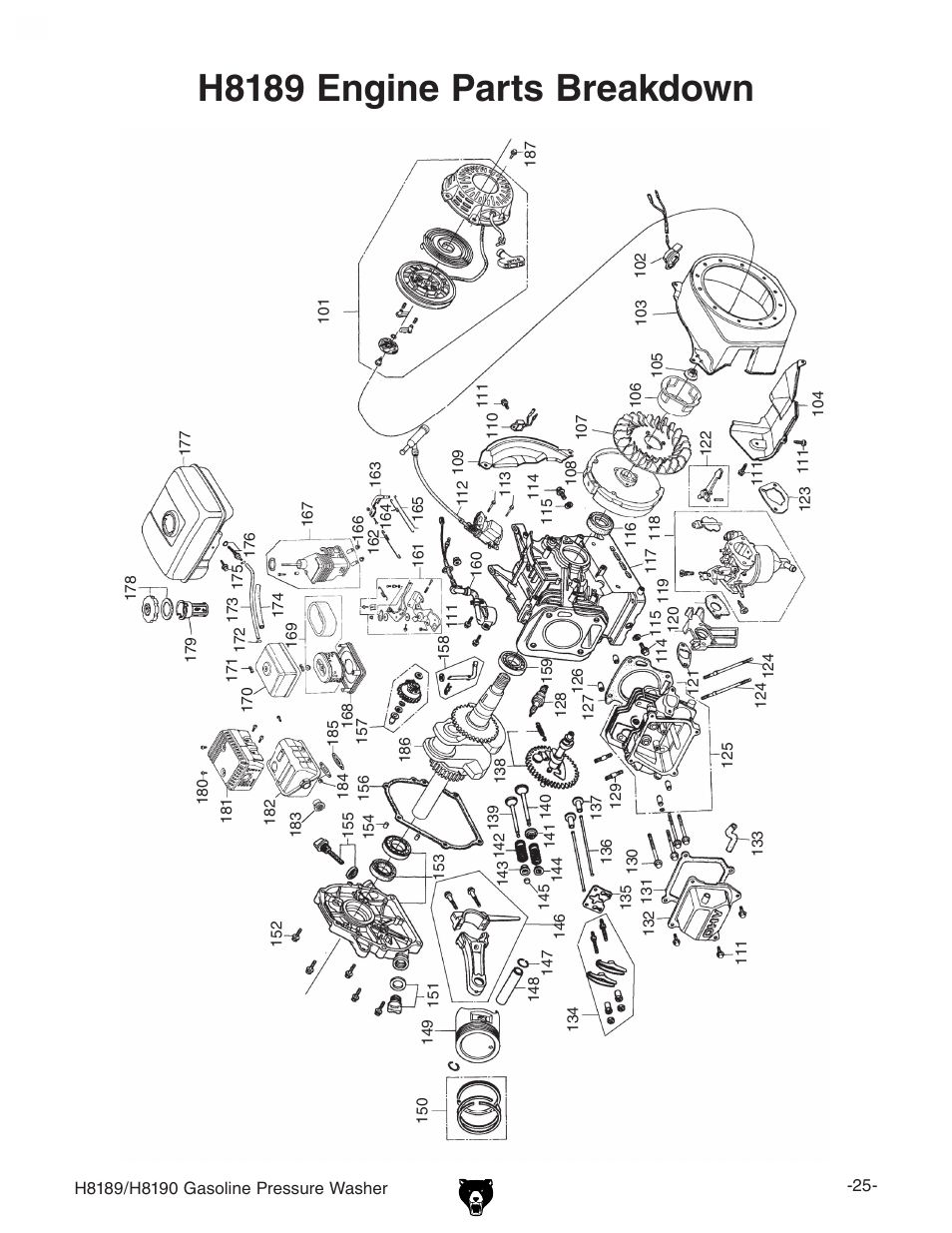 H8189 engine parts breakdown | Grizzly H8189/H8190 User Manual | Page 27 / 44