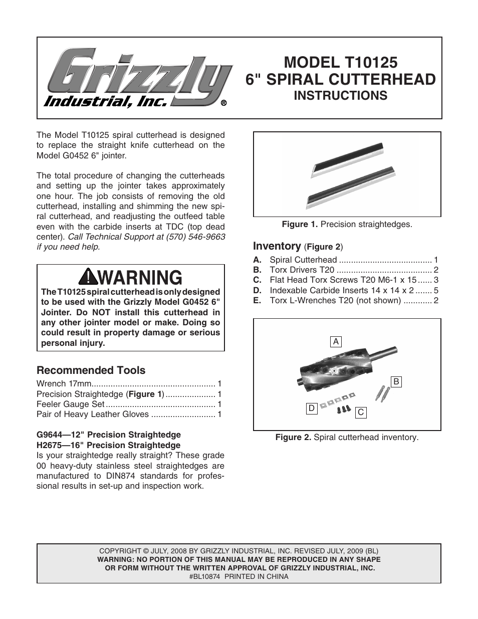 Grizzly T10125 User Manual | 8 pages