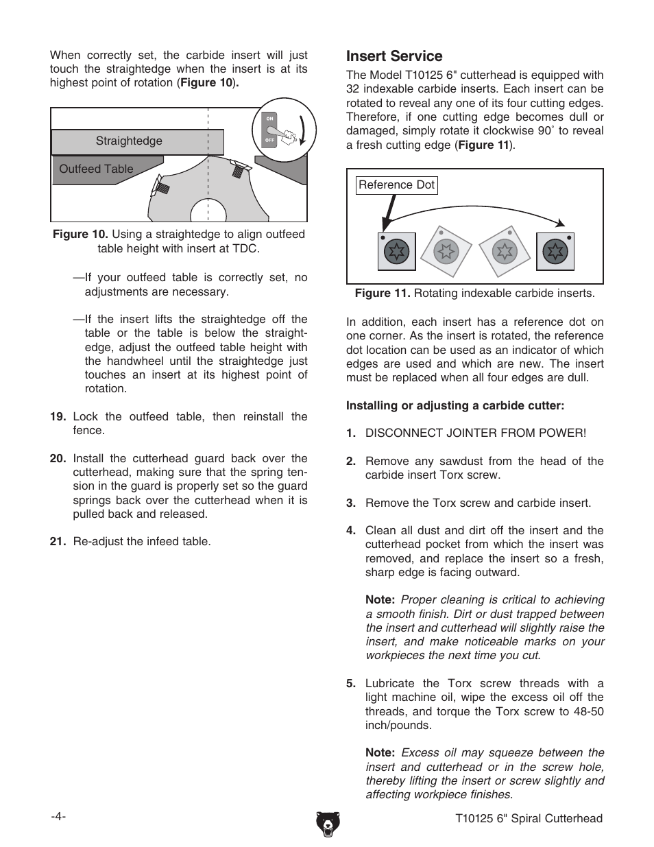 Insert service | Grizzly T10125 User Manual | Page 4 / 8