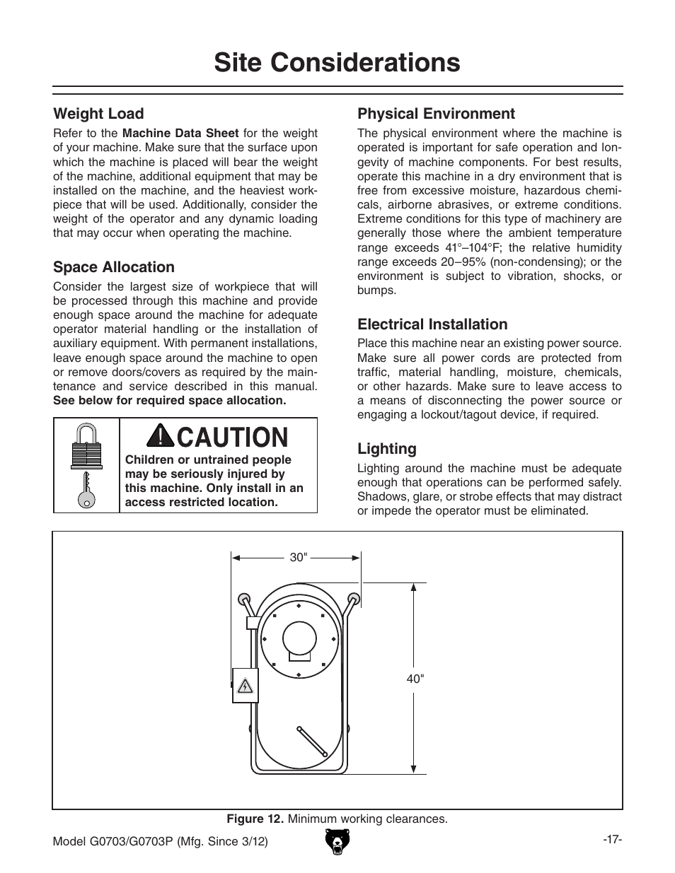 Site considerations | Grizzly 1 1/2 HP Cyclone G0703 User Manual | Page 19 / 56