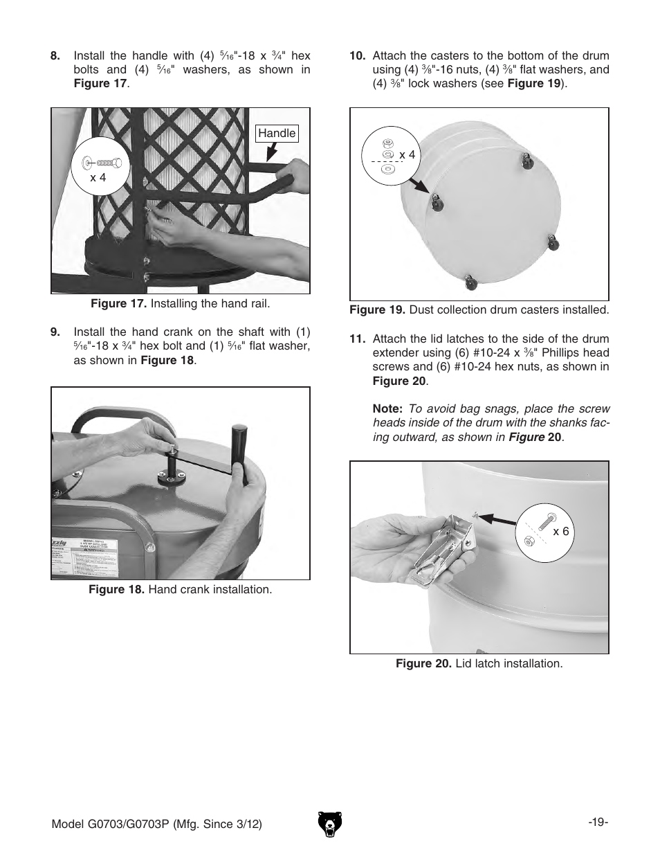 Grizzly 1 1/2 HP Cyclone G0703 User Manual | Page 21 / 56