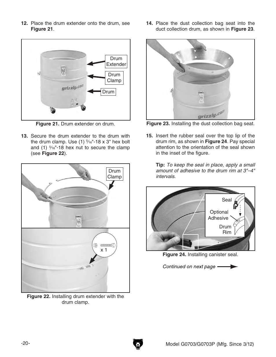 Grizzly 1 1/2 HP Cyclone G0703 User Manual | Page 22 / 56