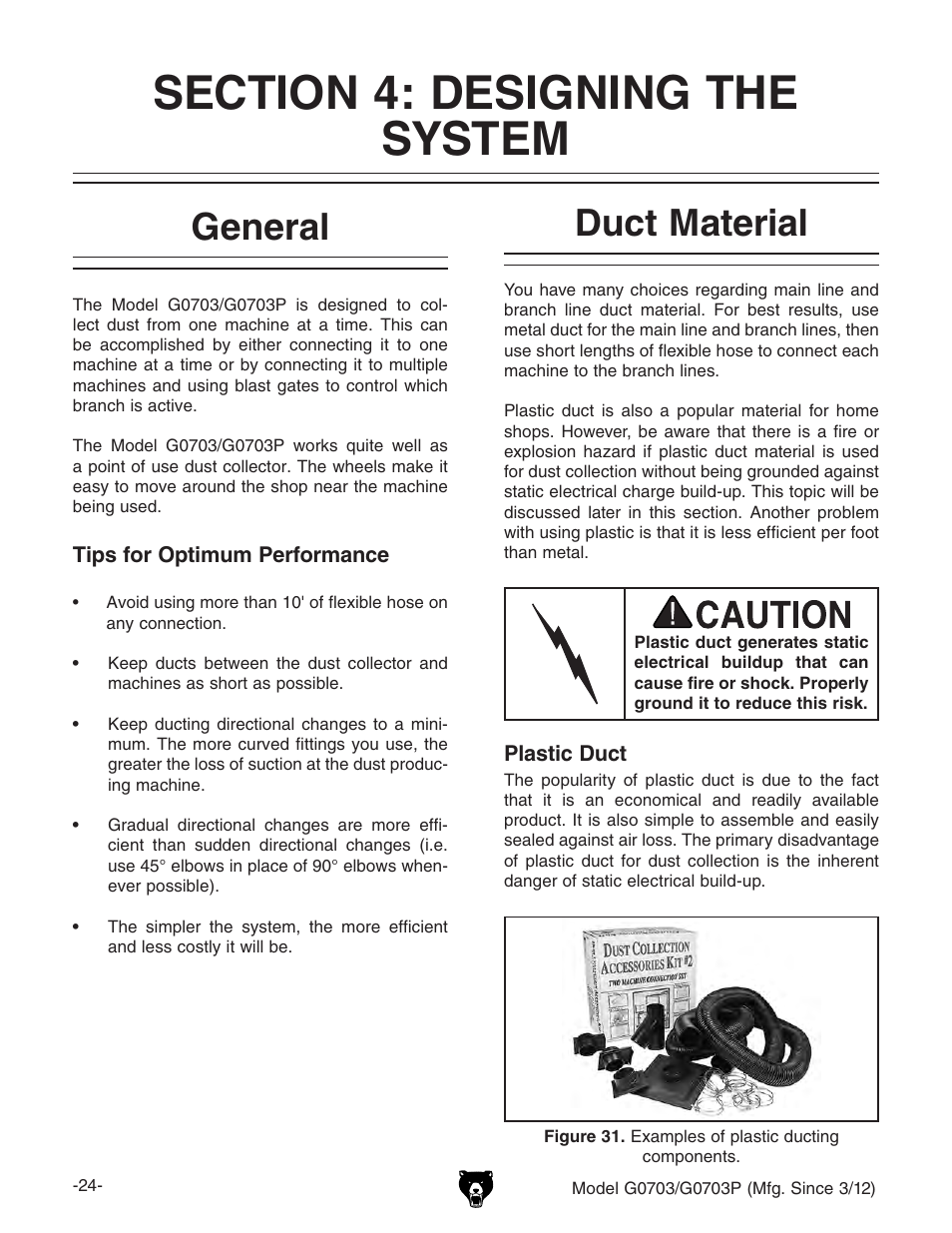 Duct material general | Grizzly 1 1/2 HP Cyclone G0703 User Manual | Page 26 / 56