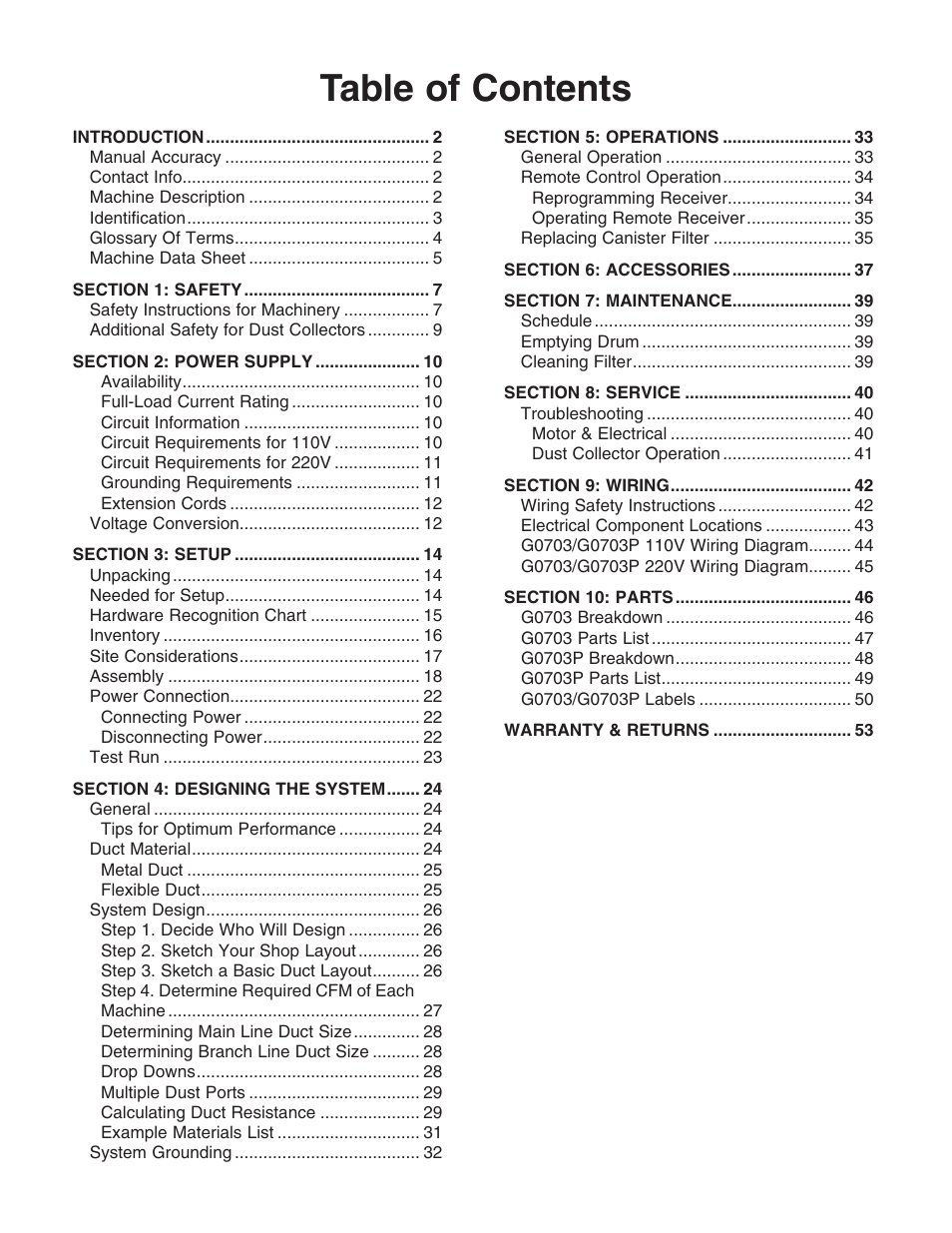 Grizzly 1 1/2 HP Cyclone G0703 User Manual | Page 3 / 56