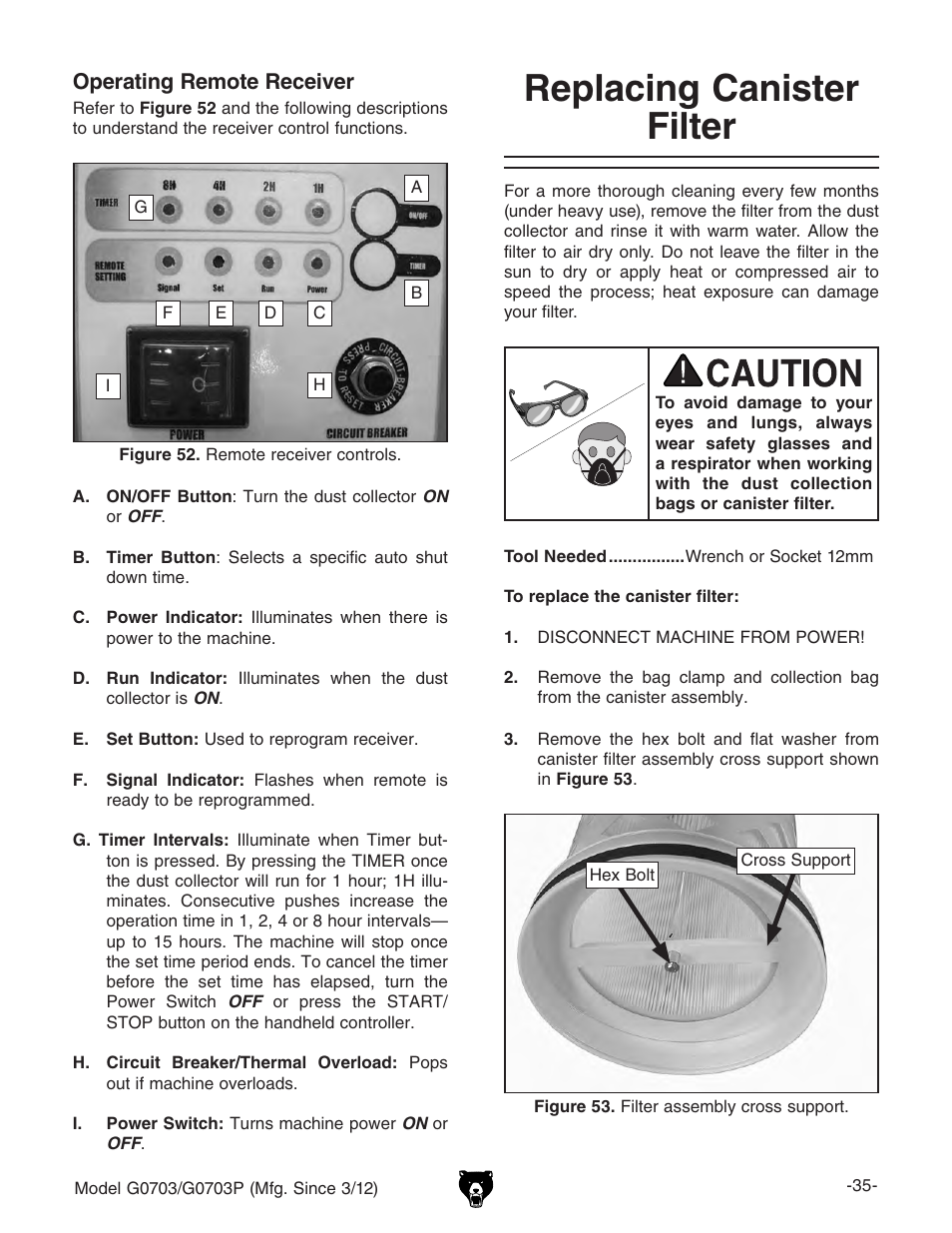 Replacing canister filter | Grizzly 1 1/2 HP Cyclone G0703 User Manual | Page 37 / 56