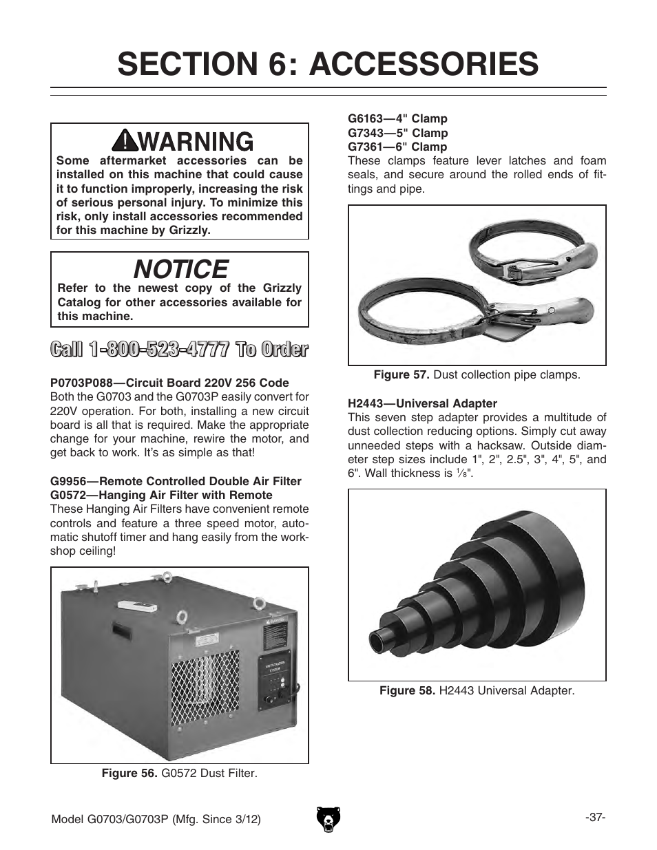 Notice | Grizzly 1 1/2 HP Cyclone G0703 User Manual | Page 39 / 56