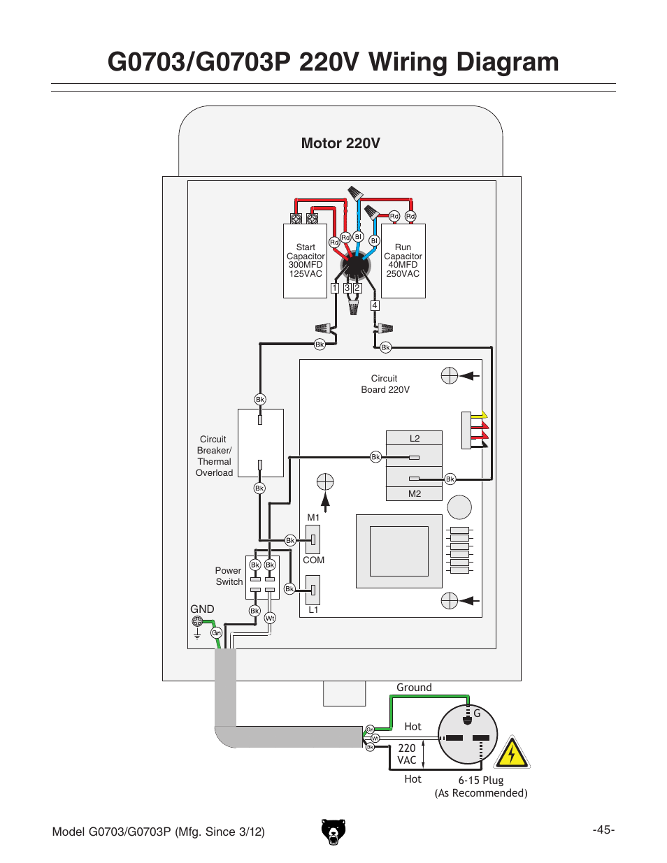 Motor 220v | Grizzly 1 1/2 HP Cyclone G0703 User Manual | Page 47 / 56