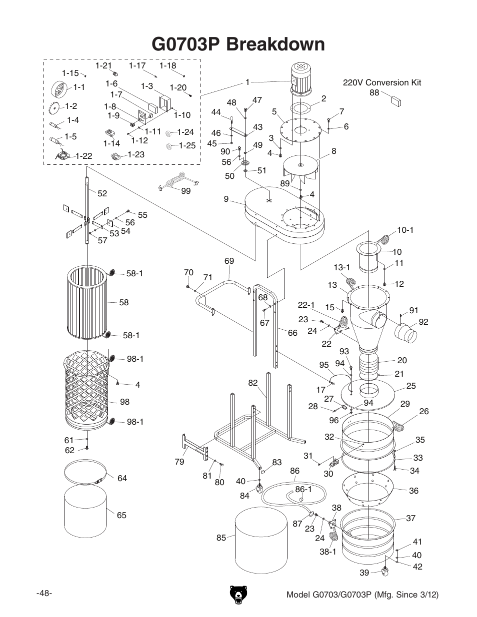 G0703p breakdown | Grizzly 1 1/2 HP Cyclone G0703 User Manual | Page 50 / 56