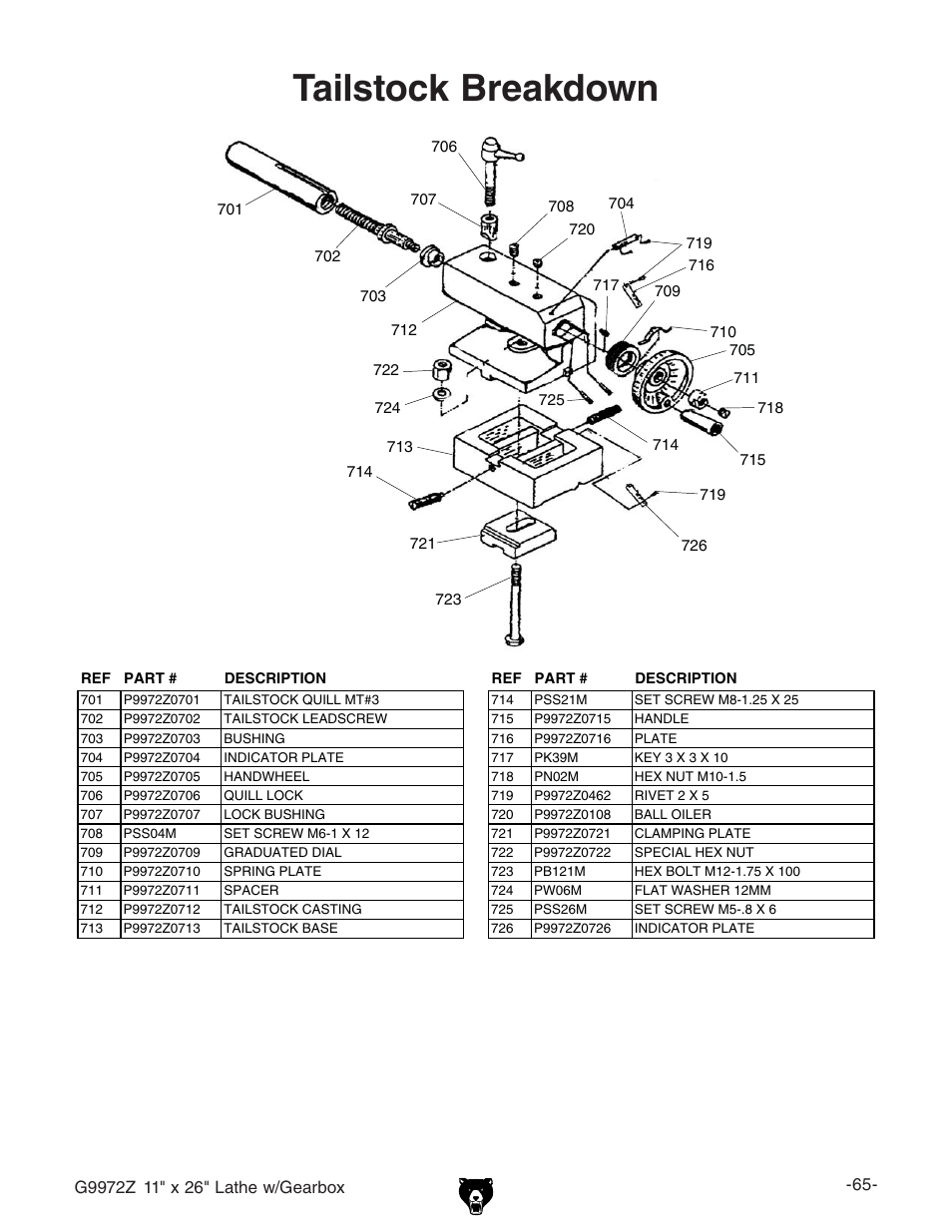 Tailstock breakdown | Grizzly G9972Z User Manual | Page 10 / 15