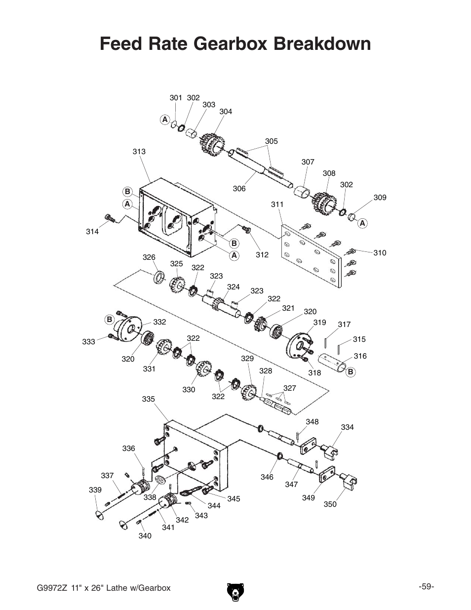Feed rate gearbox breakdown | Grizzly G9972Z User Manual | Page 4 / 15
