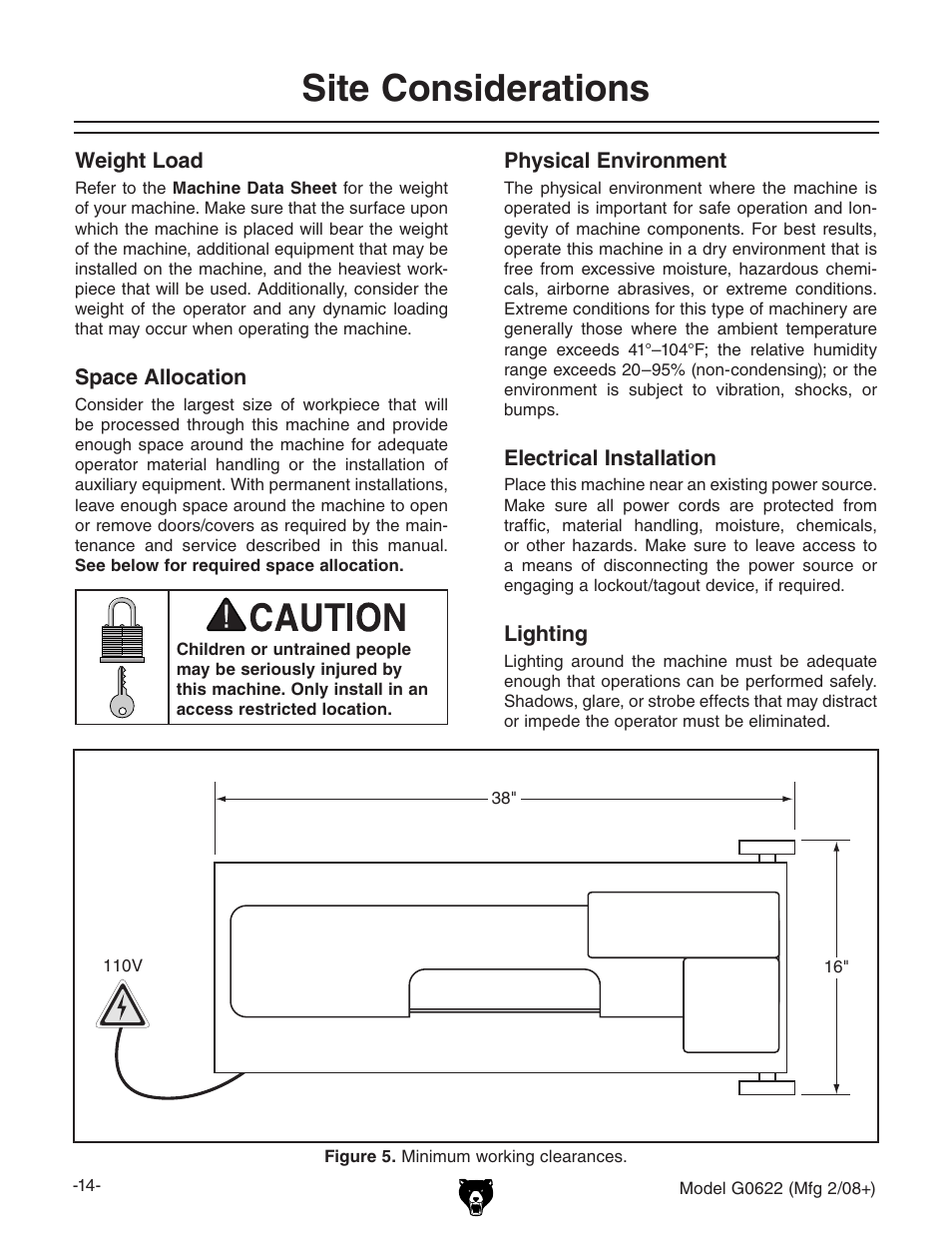 Site considerations | Grizzly G0622 User Manual | Page 16 / 48