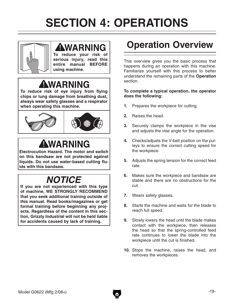 Operation overview | Grizzly G0622 User Manual | Page 21 / 48