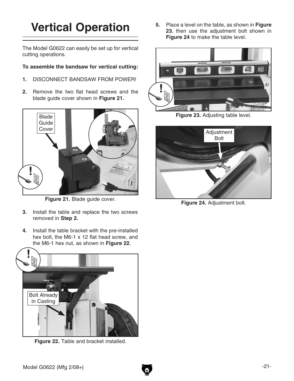 Vertical operation | Grizzly G0622 User Manual | Page 23 / 48