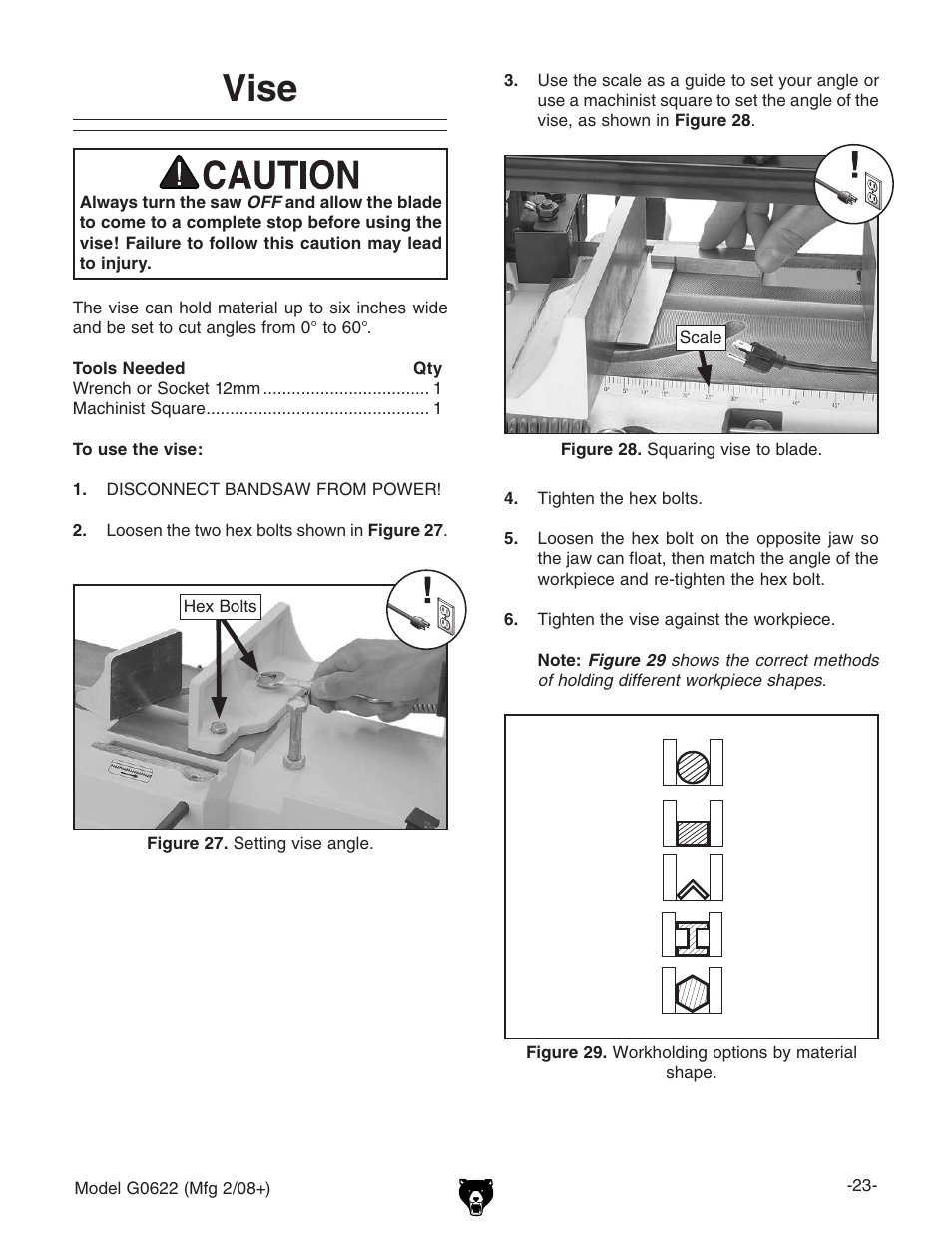 Vise | Grizzly G0622 User Manual | Page 25 / 48
