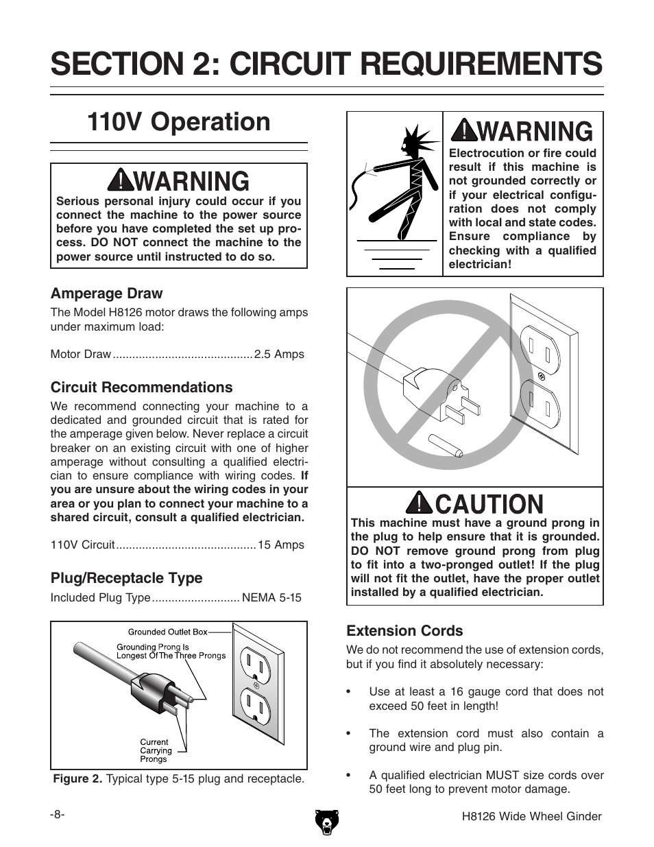 110v operation | Grizzly H8126 User Manual | Page 10 / 32