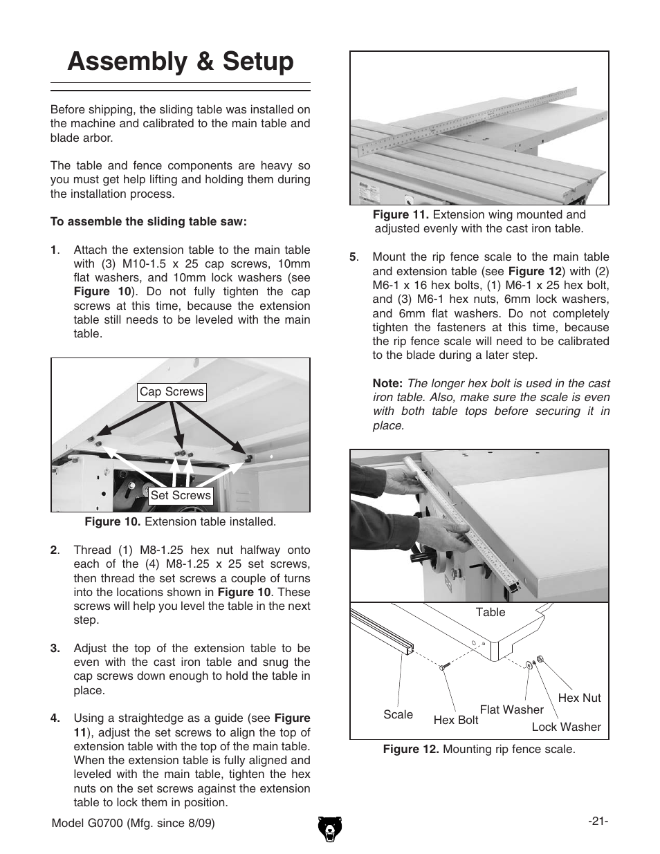 Assembly & setup | Grizzly G0700 User Manual | Page 23 / 88