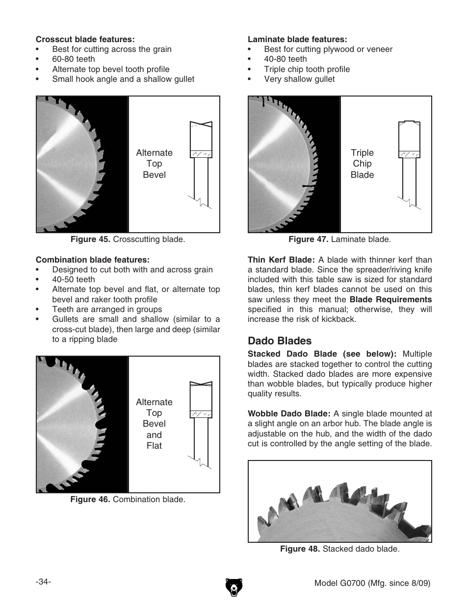 Dado blades | Grizzly G0700 User Manual | Page 36 / 88