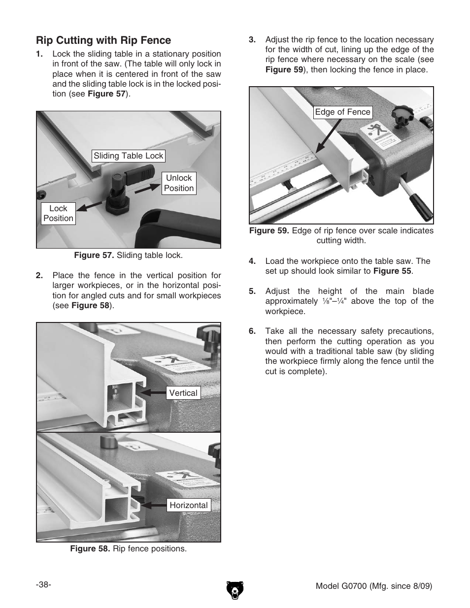 Rip cutting with rip fence | Grizzly G0700 User Manual | Page 40 / 88