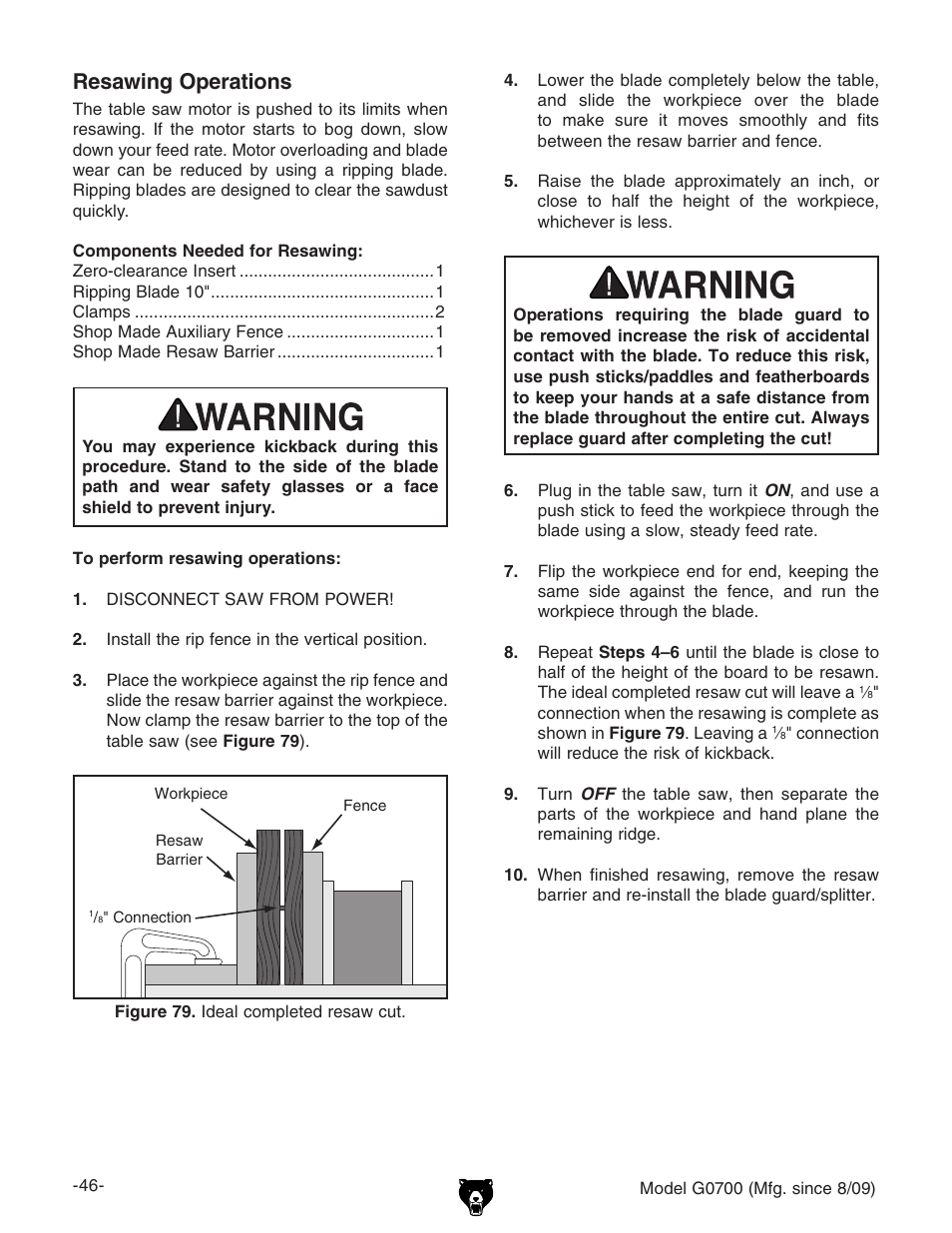 Resawing operations | Grizzly G0700 User Manual | Page 48 / 88